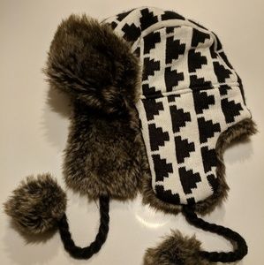 Herringbone Faux Fur Trapper Hat
